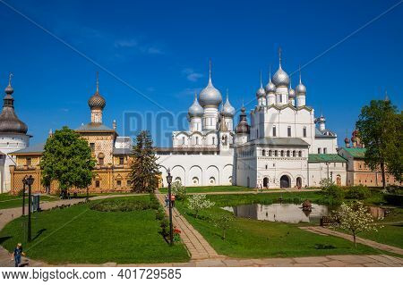 Rostov, Yaroslavl Region, Russia - May 12, 2019: Architectural Complex Of The Rostov Kremlin. People