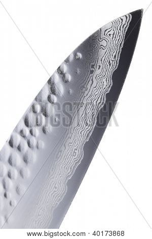 Gyuto japonský nůž špici Damascénská ocel, close-up, izolované