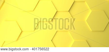 Abstract Modern Yellow Illuminating Honeycomb Background, 3d Rendering