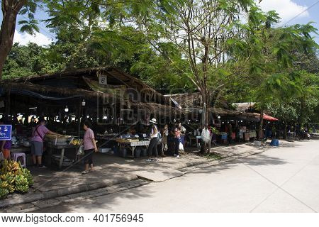 Thai Local People And Foreign Travelers Travel Visit And Select Buy Food Product From Local Market B