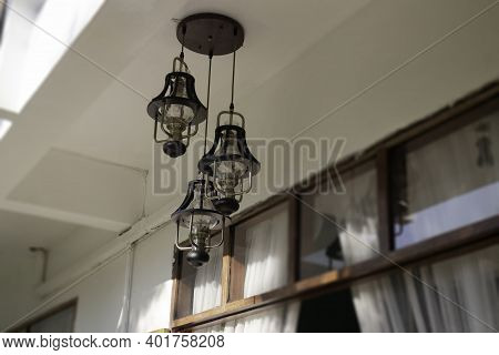 Black Metal Ceiling Bulb Lamp, Stock Photo