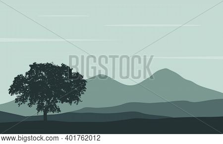 Beautiful Natural Scenery On The Edge Of Town In The Morning. Vector