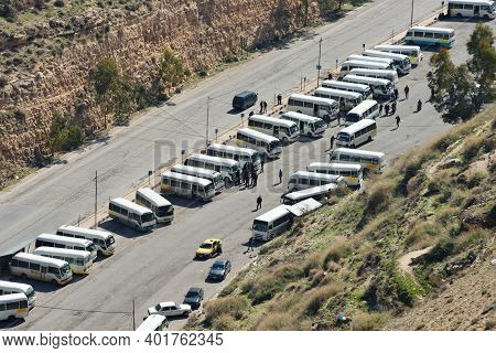 Karak, Jordan - February 17, 2020: View To The Bus Station At City Karak From Al Karak Castle