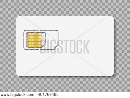 Sim Card. Icon Of Simcard For Mobile Phone. Nano, Micro Sim With Chip Of Identity. White Mockup Isol