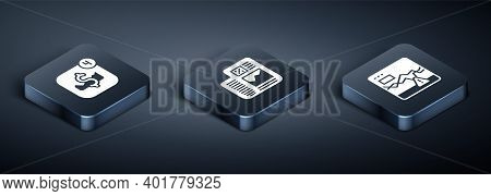 Set Isometric Mobile Stock Trading, Failure Stocks Market And Business Finance Report Icon. Vector