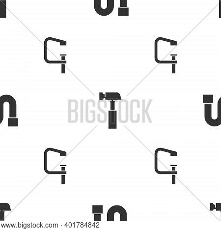 Set Industry Pipe, Hammer And Clamp And Screw Tool On Seamless Pattern. Vector