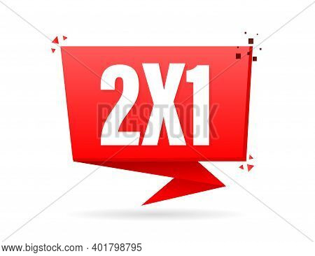 2x1 Red Half Price Commercial Tag Isolated On White Background. Vector Illustration.