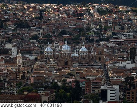 Panoramic View Of Downtown Cuenca With Catholic New Cathedral In City Center From Turi Viewpoint Azu