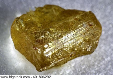 Close Up On A Yellow Topaz Mineral. Macro Technic