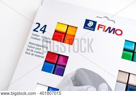 Tambov, Russian Federation - November 18, 2020 Colour Pack With Fimo Soft Modelling Clay Blocks. Whi