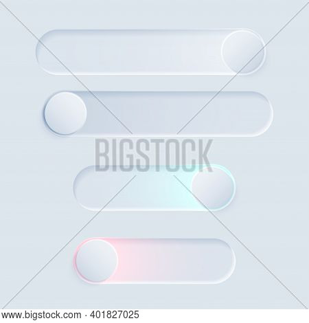 Neumorphic Ui Switch Light Set. Workflow Graphic Elements In Skeuomorph Trend Design. Elements For S
