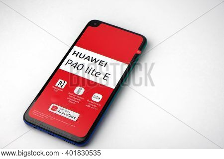 St. Petersburg, Russia, December 23, 2020: Unpacking New Products From Huawei, Huawei P40 Lat E Smar