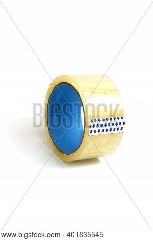 Rolls Of Transparent Packaging, Adhesive Tape, Various Diameters, Photographed On A White Background
