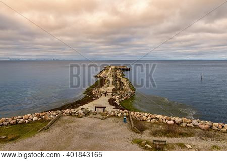A Limestone Landfill In The Ocean With A Beautiful Sky In The Background. Picture From Malmo, Southe