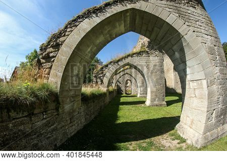 The Ruins Of The Old Cloister In Alvastra In Sweden During The Nice Summer Day. A Tourist Attraction