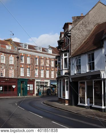 Views Of Commercial Properties On West Street In Blandford Forum, Dorset In The Uk, Taken On The 26t