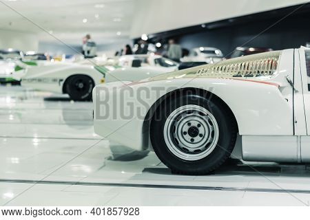 Stuttgart, Germany 6 March 2020: The Porsche 908 Kh (1967) In Porsche Museum. Back Side And Grill.