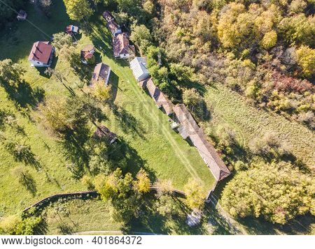 Aerial View Of Cheparlyansky Monastery Of Saint Petka At The Coast Of Nishava River, Sofia City Regi