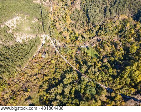 Aerial View Of Cheparlyansky Monastery Of Saint Petka At The Coast Of Nishava River, Sofia City Regi