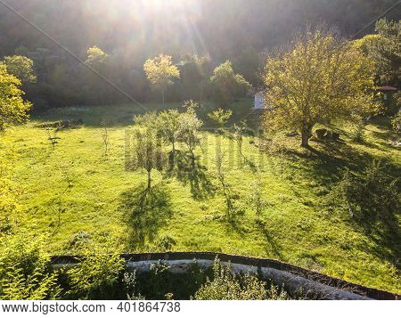 Aerial View Of Cheparlyansky Monastery Of Saint Petka At The Coast Of Nishava River, Sofia City Regi