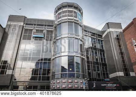 Dublin, Ireland, February 12, 2019: Facade Of Cineworld Complex In Dublin City Center On A Winter Da