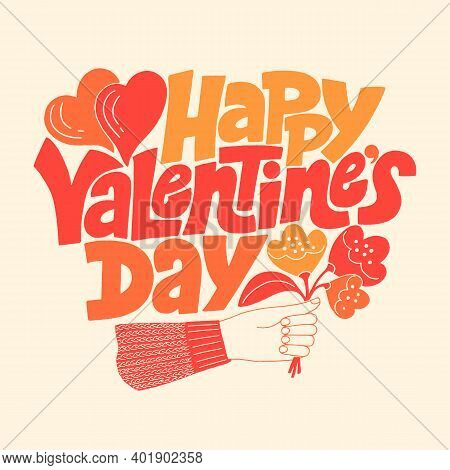 Happy Valentines Day Hand-drawn Lettering Typography. Quote About Love For Valentines Day And Weddin