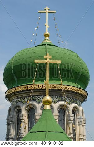 Green Domes Of Assumption Cathedral In Bila Krynytsia