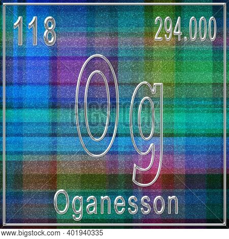 Oganesson Chemical Element, Sign With Atomic Number And Atomic Weight, Periodic Table Element