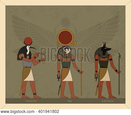 Illustration Of The Gods And Symbols Of Ancient Egypt Isolated Against The Background Of The Scarab 