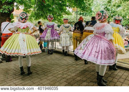 Rakvice,czech Republic-june 2018. Beautiful Women And Men Dancers In A Celebration.traditional Morav