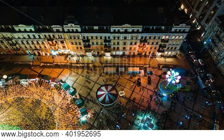 Kyiv, Ukraine - December 28, 2020: New Year 2021 Celebration, Kyiv, Ukraine On Sofiivska Square.