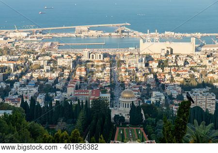 Haifa, Israel, December 25, 2020 : View From The Upper Terrace Of The Bahai Garden To A Part Of The 