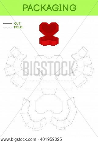 Heart Gift Box Packaging Die Cut Template Design For Valentine's Day, Birthdays, Baby Showers For Sw