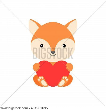 Cute Funny Fox With Heart On White Background. Cartoon Animal Character For Congratulation With St. 