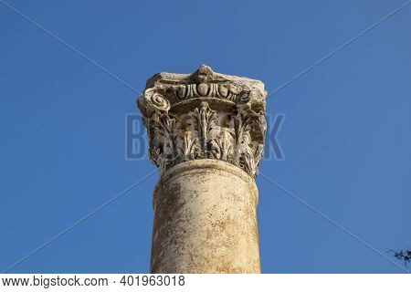 Stone Column And Figures In Ephesus Ancient City