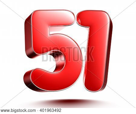 Red Numbers 51 Isolated On White Background Illustration 3d Rendering With Clipping Path.
