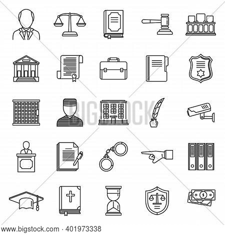 Public Prosecutor Icons Set. Outline Set Of Public Prosecutor Vector Icons For Web Design Isolated O