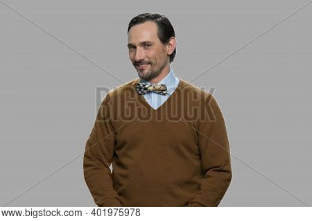 Close Up Of Mature Man With Seductive Look. Handsome Mature Man With Beard Having Flirty Face Expres