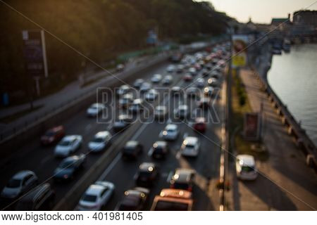 Abstract Picture, Busy Traffic. Picture Blurred For Background Abstract And Can Be Illustration To A