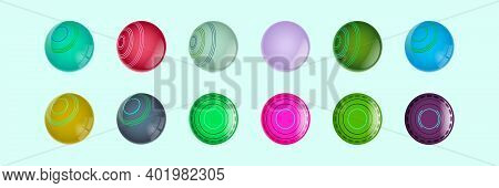 Set Of Bocce Lawn Ball Cartoon Icon Design Template With Various Models. Modern Vector Illustration 