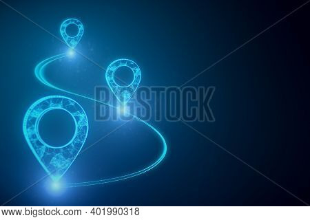 Glowing Digital Geolocation Gps Interface. Geolocation And Distributed Data Concept. 3d Rendering