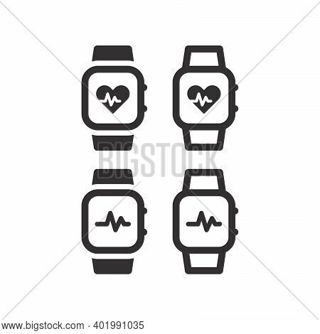 Pulse Watch Or Pulsometer With Heartbeat Icon. Wrist Watch With Heart Rate Measuring Display Black V