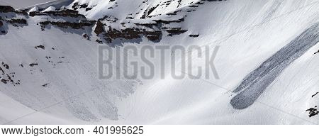 High Snowy Mountains With Snow Cornice And Traces From Avalanches. Turkey, Central Taurus Mountains,