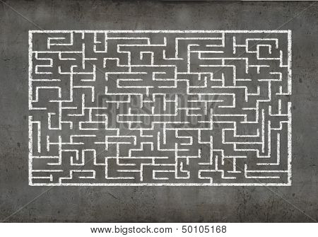 Drawn abstract maze against white background. Finding solution