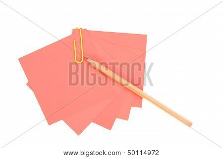 Colorful Note Paper With Clips Isolated On White Background