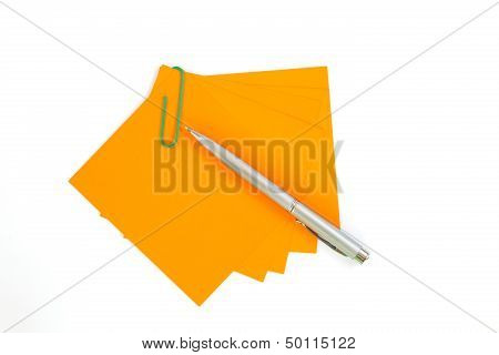 Colorful Note Paper With Clips Isolated On White Background