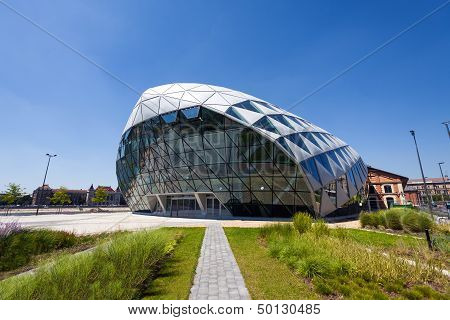 Cet Budapest Modern Whale Shaped Building On The Bank Of Danube River