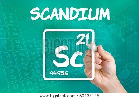 Hand drawing the symbol for the chemical element scandium
