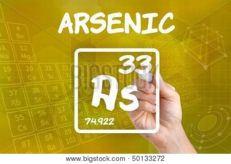 Hand drawing the symbol for the chemical element arsenic