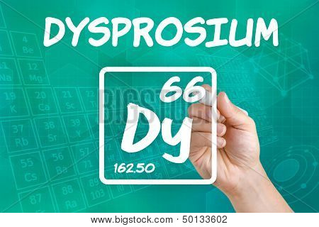 Hand drawing the symbol for the chemical element dysprosium